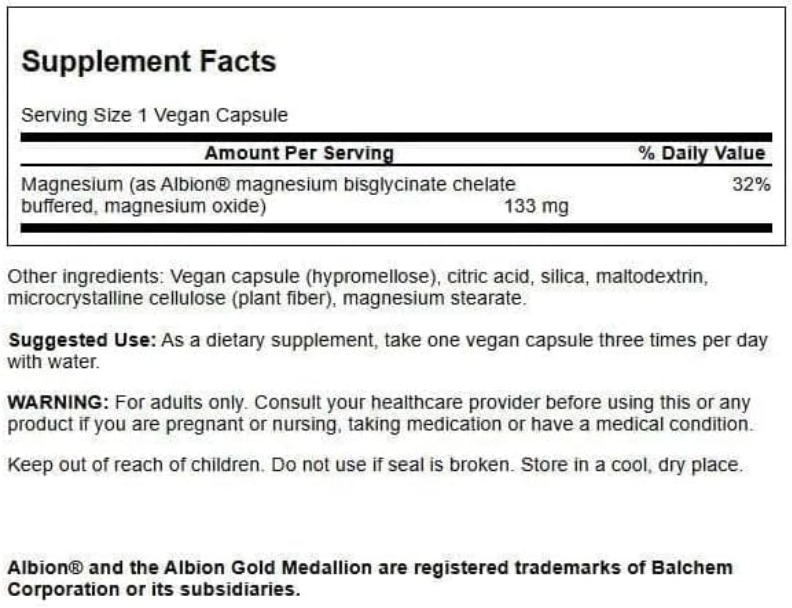 Swanson Magnesium Glycinate 133mg – 90 Kapsul Vegan – Suplemen Tidur & Anti Cemas