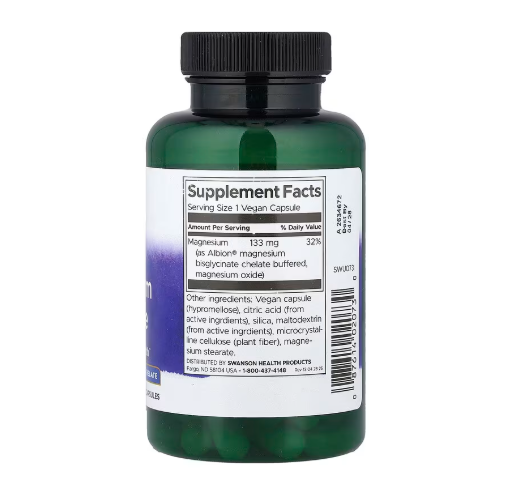 Swanson Magnesium Glycinate 133mg – 90 Kapsul Vegan – Suplemen Tidur & Anti Cemas
