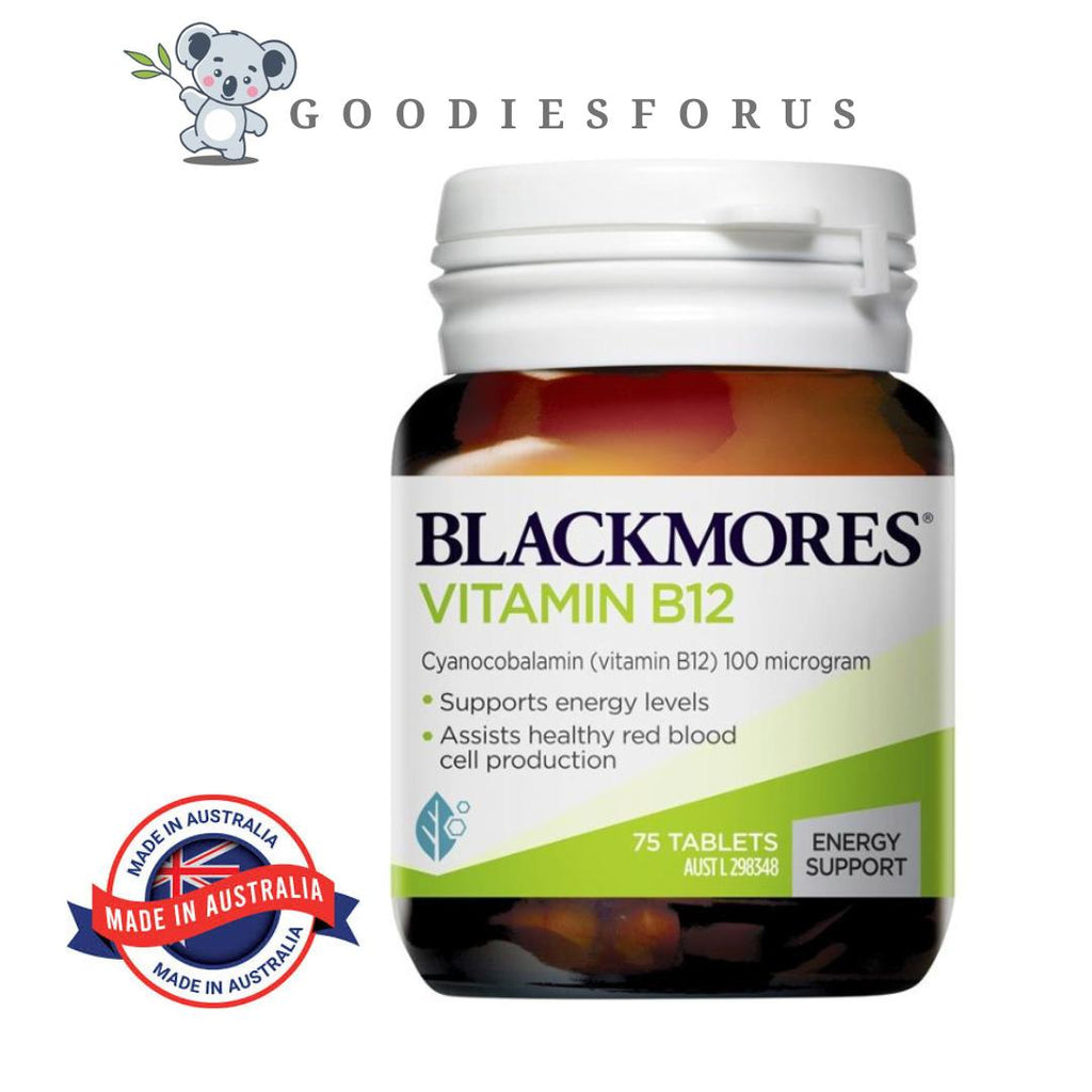 blackmores vitamin B12 isi 75 tablet/vitamin B 12/PRoduksi sel darah merah/kesehatan kognitif dan otak/sistem syaraf