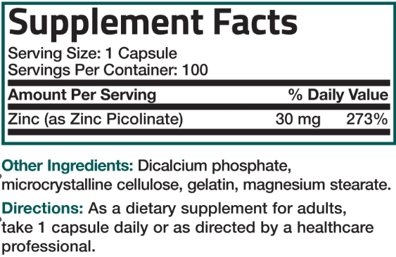 Bronson Zinc Picolinate 30mg 100 Capsules