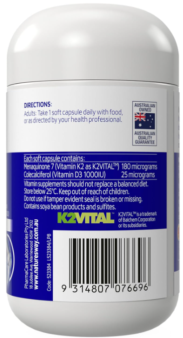 Nature’s Way Vitamin K2 + D3 180mcg 30 Softgel/Vitamin D3 K2 Original