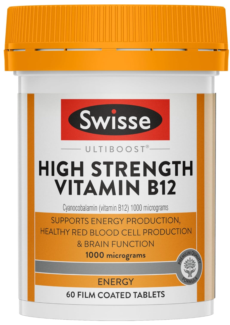 Swisse Ultiboost Vitamin B12 60 Tablets/Energy & Vitality Support/Nerve & Muscle Health/Red Blood Cell