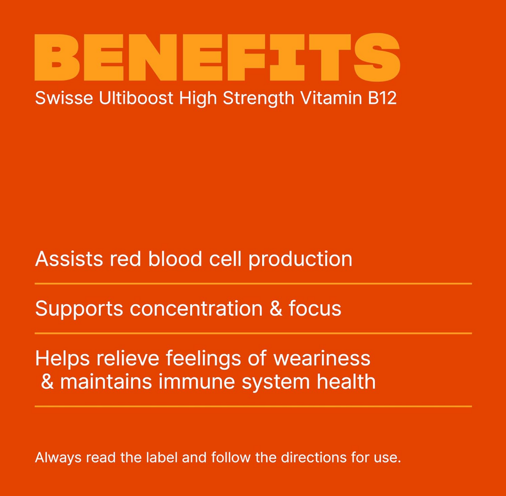 Swisse Ultiboost Vitamin B12 60 Tablets/Energy & Vitality Support/Nerve & Muscle Health/Red Blood Cell