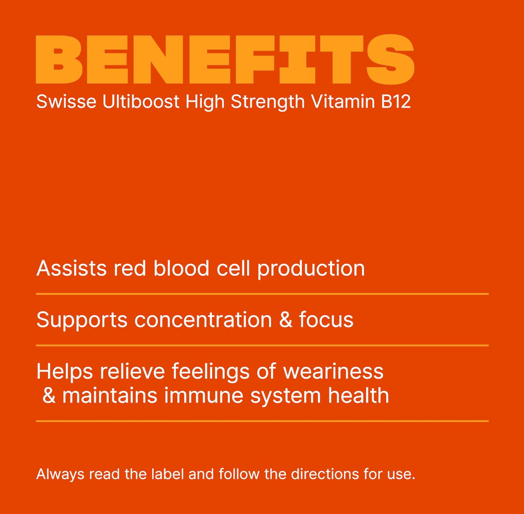 Swisse Ultiboost Vitamin B12 60 Tablets/Energy & Vitality Support/Nerve & Muscle Health/Red Blood Cell