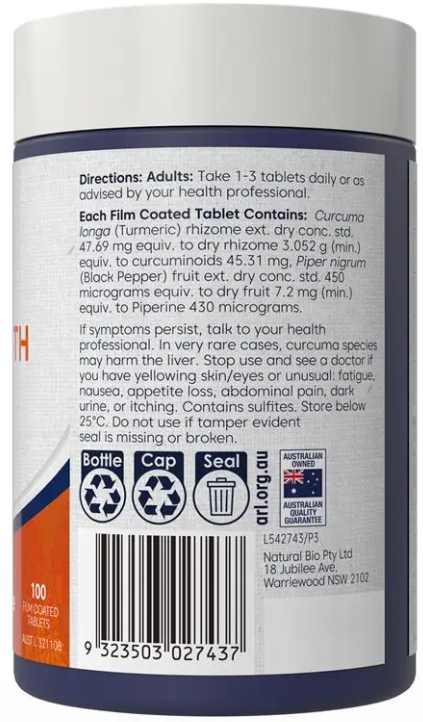Bioglan Hizorb Triple Strength Turmeric 100 Tablets