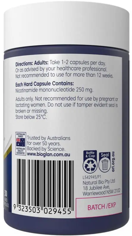 Bioglan NMN 250 Cellular Energy 30 Capsules