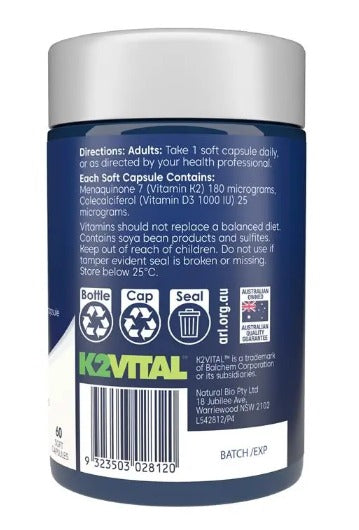 Bioglan Vitamin K2 + D3 60 Capsules/Vitamin D3 1000 dan K2180mg