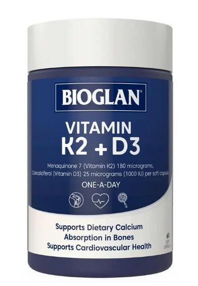 Bioglan Vitamin K2 + D3 60 Capsules/Vitamin D3 1000 dan K2180mg