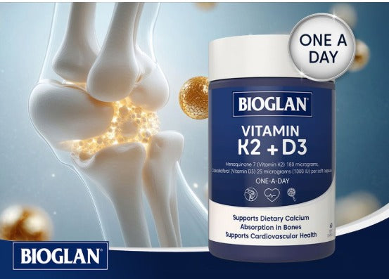 Bioglan Vitamin K2 + D3 60 Capsules/Vitamin D3 1000 dan K2180mg