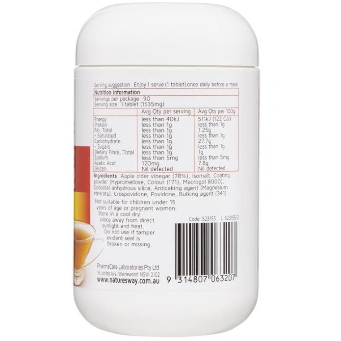 Nature's Way Apple Cider Vinegar 1200mg 90 Tablets/Apel Cider