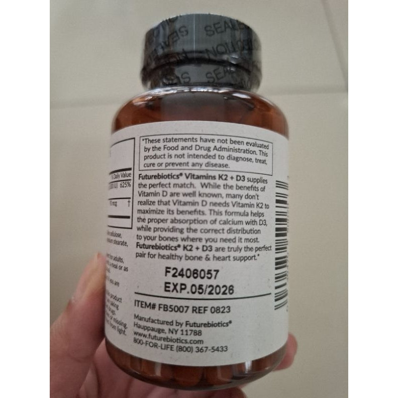 FUTUREBIOTICS Vitamin D3 5000 k2 90 mcg isi 120 kapsul/ Vitamin D 5000 IU dan K2/Kesehatan Tulang Otot Sendi Kardiovaksular/Immune