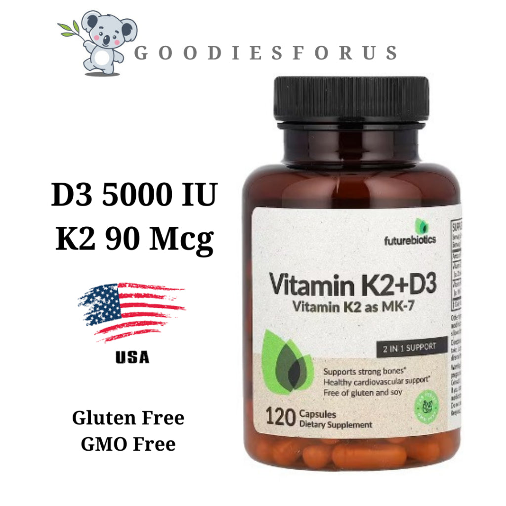 FUTUREBIOTICS Vitamin D3 5000 k2 90 mcg isi 120 kapsul/ Vitamin D 5000 IU dan K2/Kesehatan Tulang Otot Sendi Kardiovaksular/Immune