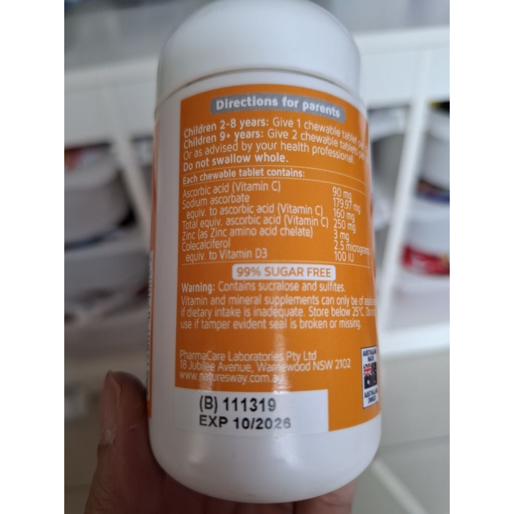 Natures Way Kids Smart Vitamin C + Zinc + D 75 Chewable Tablets