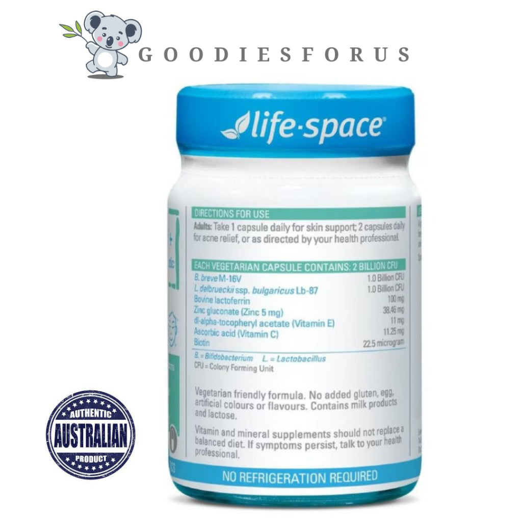 Life-Space Acne Relief + Skin Rebalance Probiotic 30 Capsules/Vitamin Kesehatan Kulit dan Jerawat/Vegetarian Kapsul