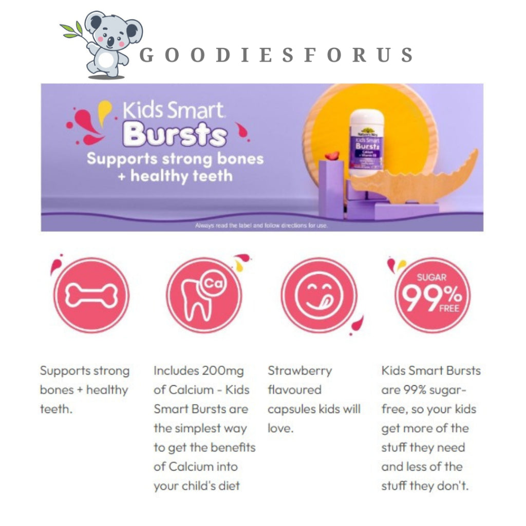 Nature's Way Kids Smart Calcium + Vitamin D 50 Chewable Capsules/Kesehatan Tulang Bayi dan Anak/Tanpa Laktosa