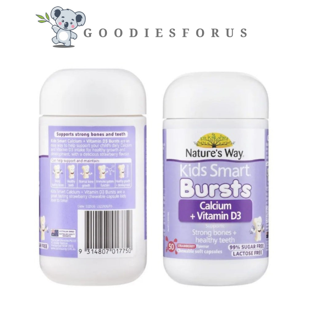 Nature's Way Kids Smart Calcium + Vitamin D 50 Chewable Capsules/Kesehatan Tulang Bayi dan Anak/Tanpa Laktosa