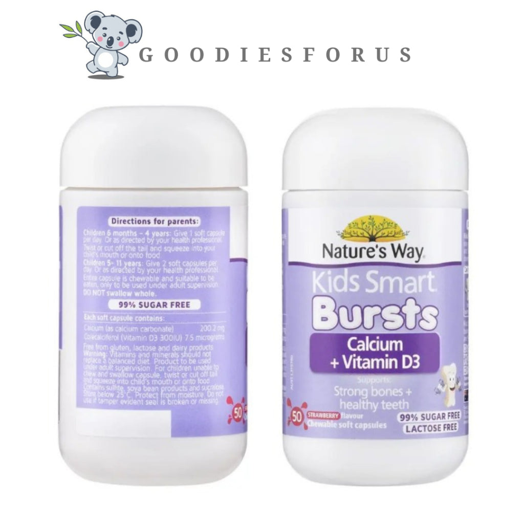 Nature's Way Kids Smart Calcium + Vitamin D 50 Chewable Capsules/Kesehatan Tulang Bayi dan Anak/Tanpa Laktosa