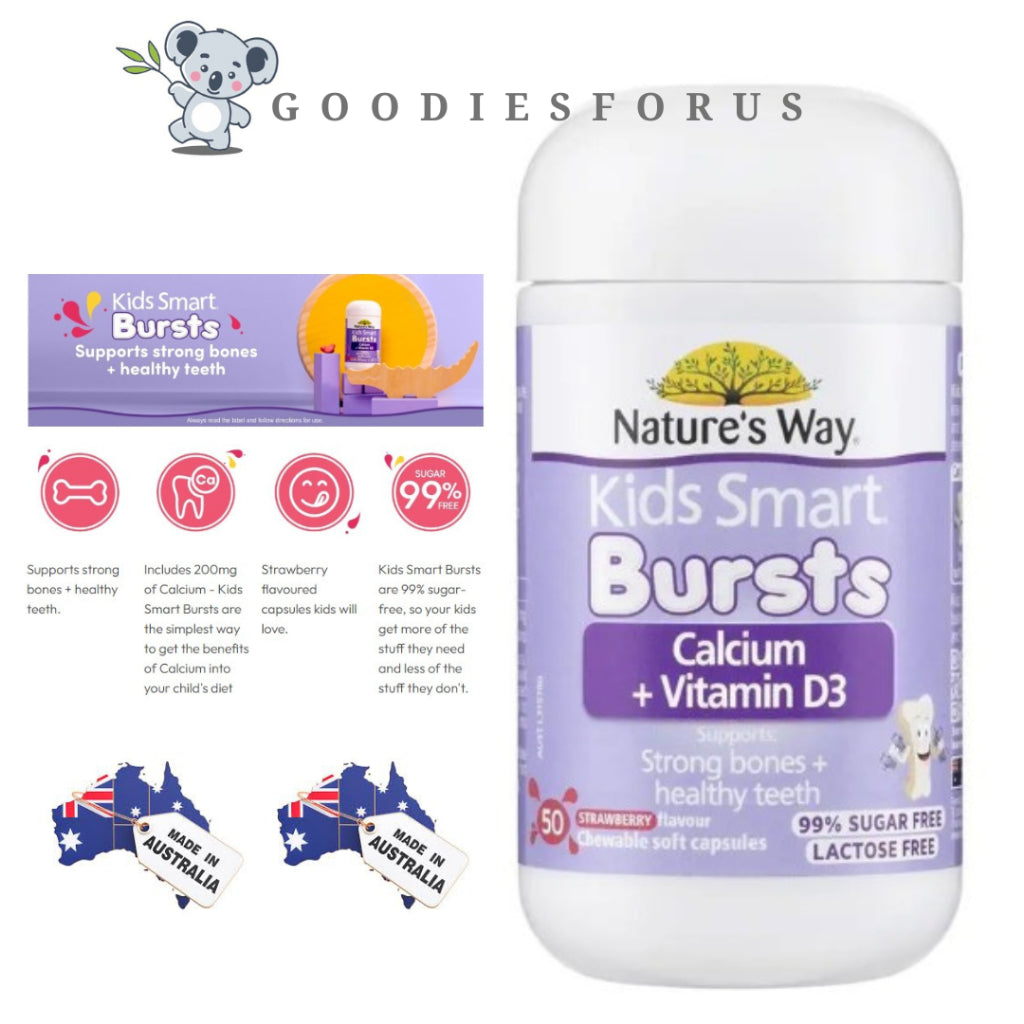 Nature's Way Kids Smart Calcium + Vitamin D 50 Chewable Capsules/Kesehatan Tulang Bayi dan Anak/Tanpa Laktosa