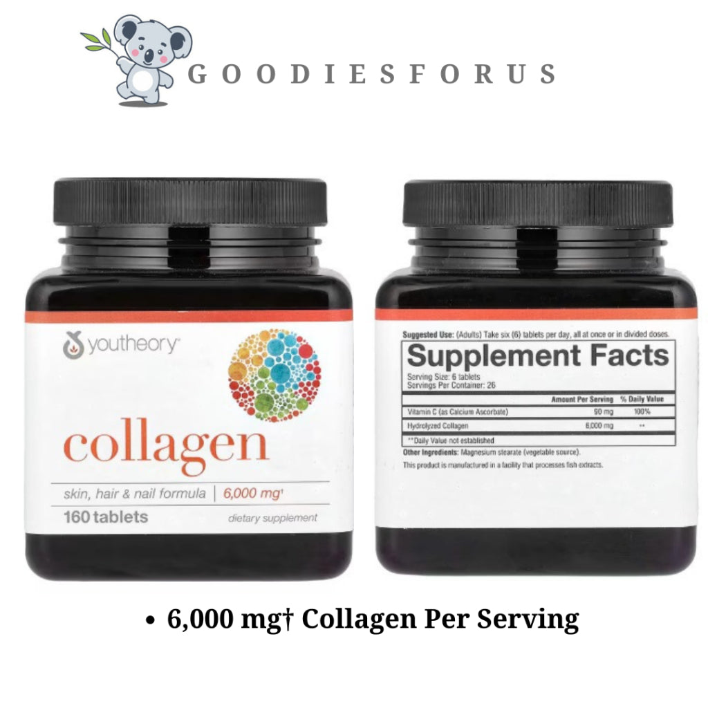Youtheory Hydrolyzed Collagen 6000mg Hair Skin Nails 160 Tablet/Original US