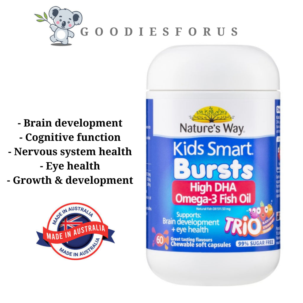 Nature's Way Kids Omega-3 Fish Oil Smart Trio 60 pack/Vitamin Otak Mata  Sistem Saraf Anak