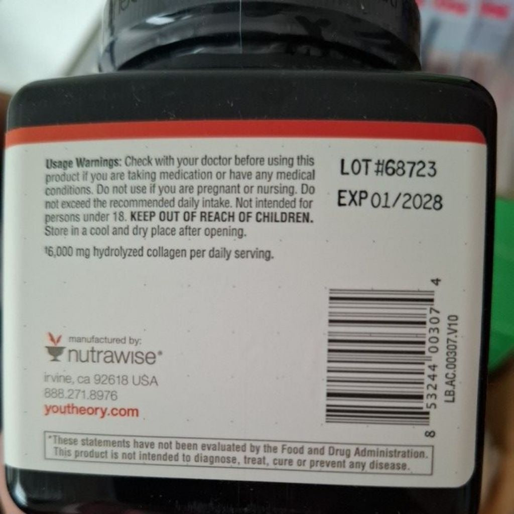 Youtheory Hydrolyzed Collagen 6000mg Hair Skin Nails 160 Tablet/Original US