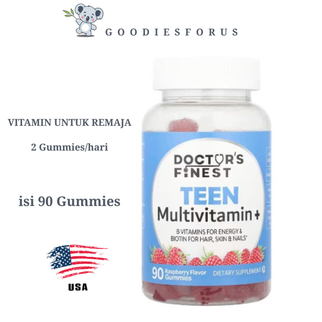 Doctor's Finest, Teen Multivitamin+ Gummies, Raspberry, 90 Gummies/Vitamin Remaja