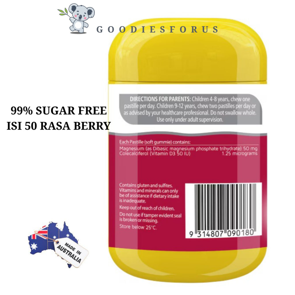 Nature's Way Kids Smart Vita Gummies Magnesium Berry Pastilles 50 pack/Magensium Untuk Anak Usia 4 Thn