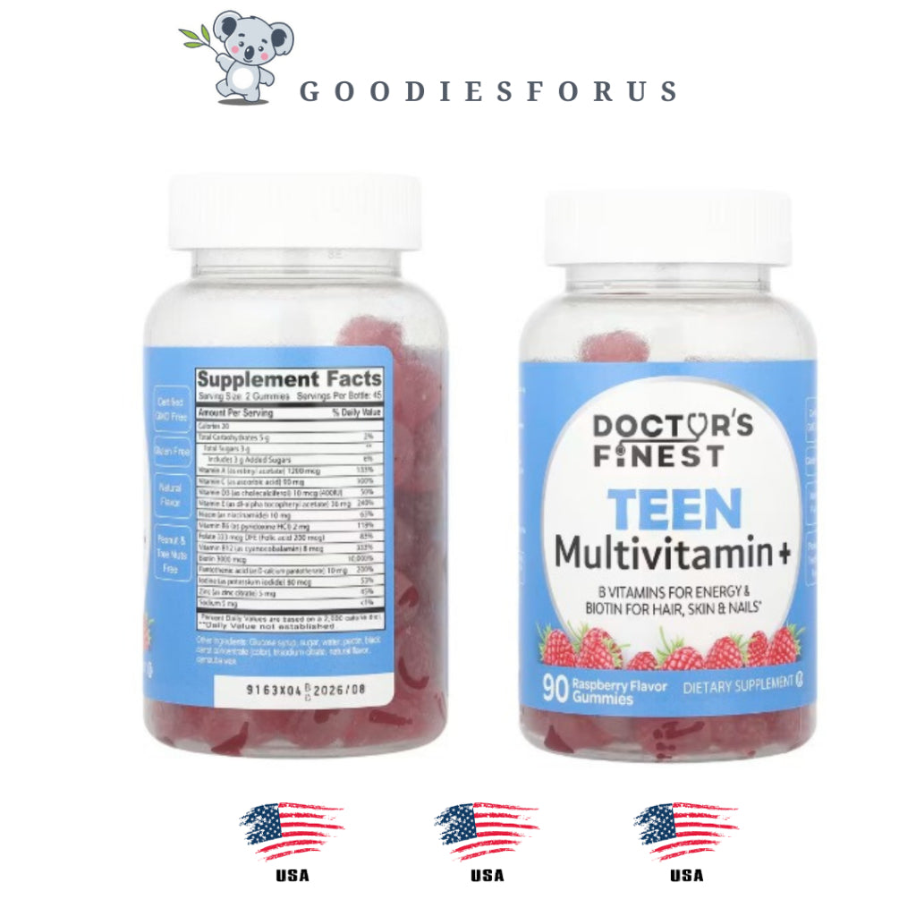 Doctor's Finest, Teen Multivitamin+ Gummies, Raspberry, 90 Gummies/Vitamin Remaja