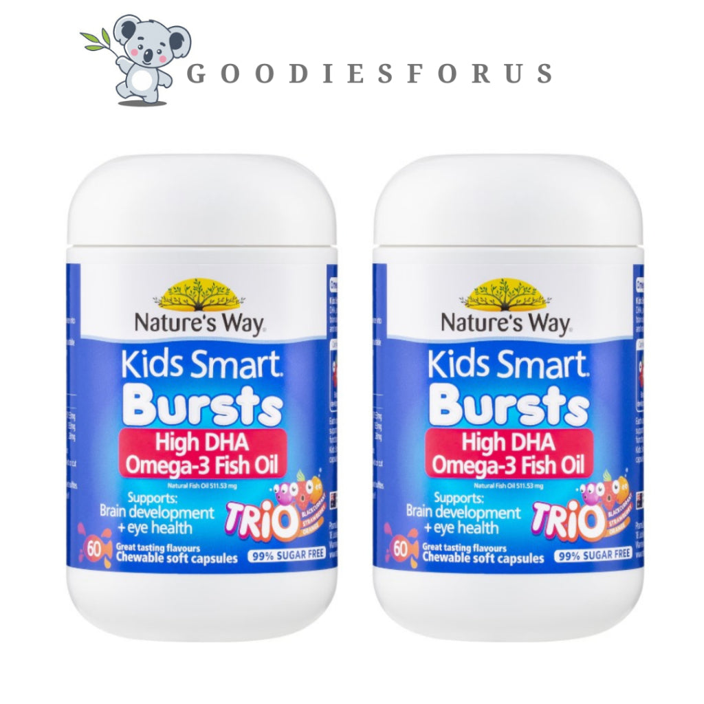 Nature's Way Kids Omega-3 Fish Oil Smart Trio 60 pack/Vitamin Otak Mata  Sistem Saraf Anak
