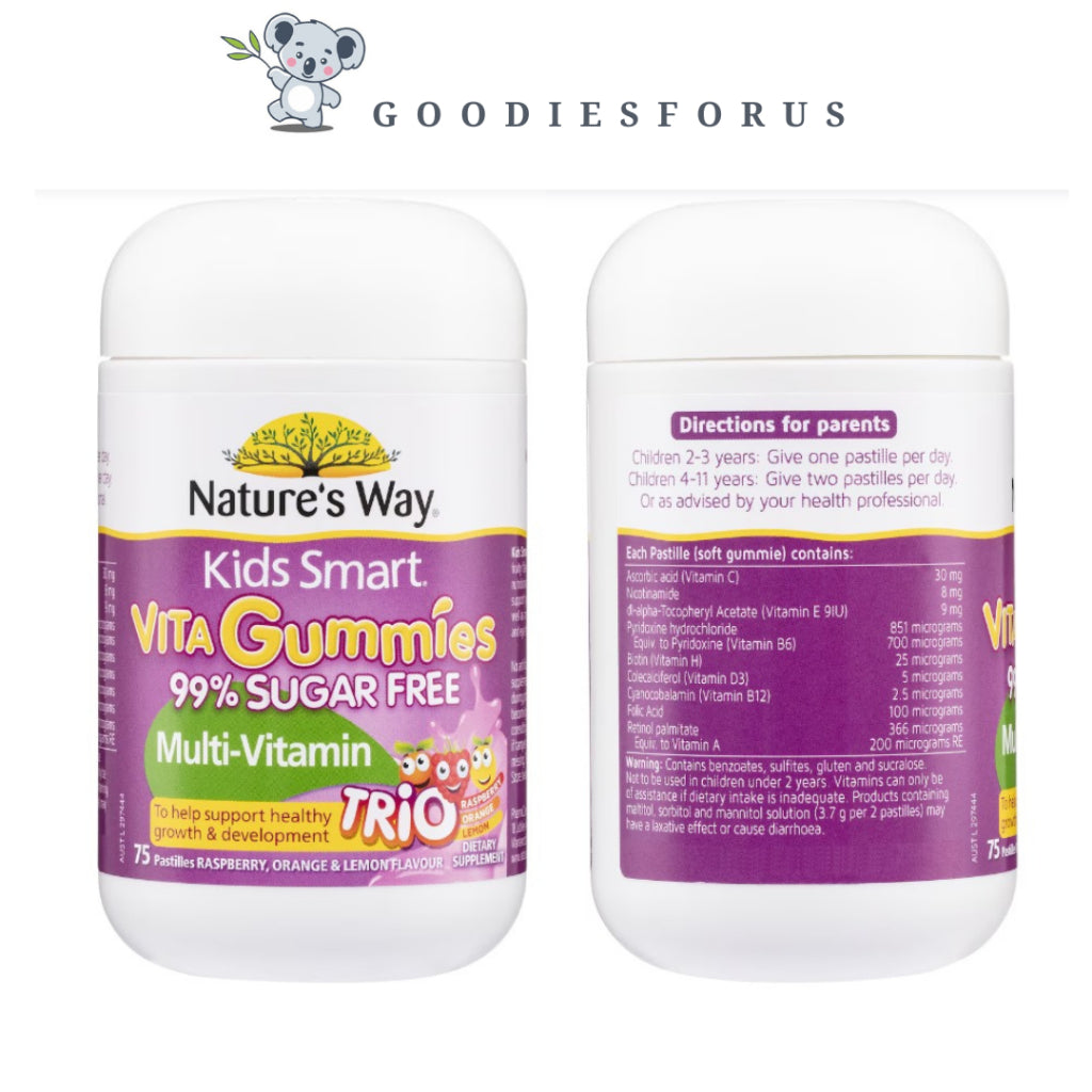 Nature's Way Kids Smart Vita-Gummies Sugar Free Multi Trio 75 pack/Multivitamin Anak mulai 2 tahun rasa raspberry orange lemon