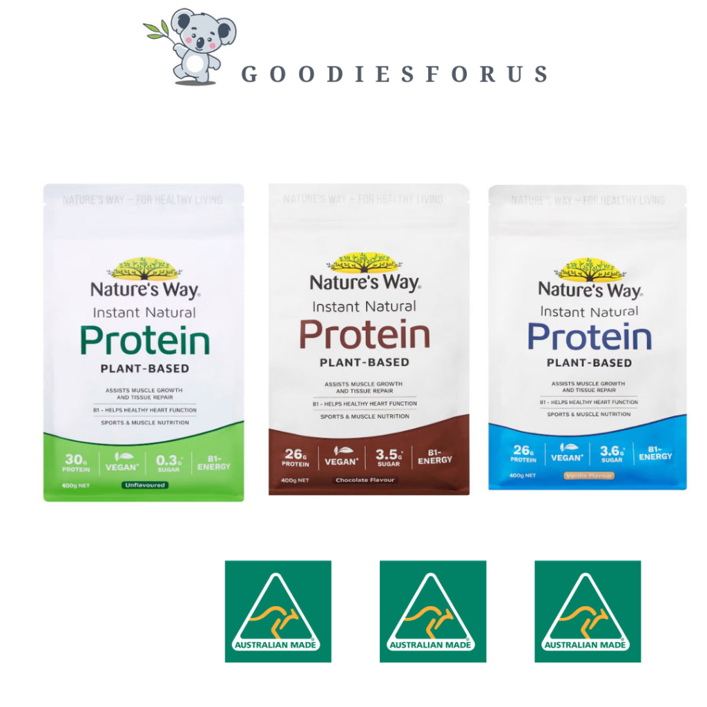 Nature's Way Instant Natural Protein Vanilla/Chocolate/Unflavoured Flavour 400g/Vegan Friendly/B1
