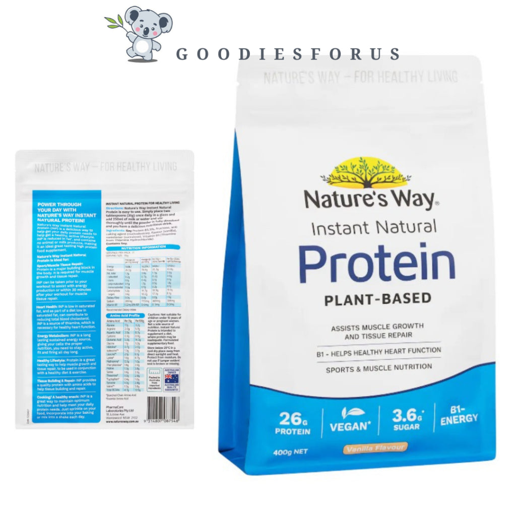 Nature's Way Instant Natural Protein Vanilla/Chocolate/Unflavoured Flavour 400g/Vegan Friendly/B1
