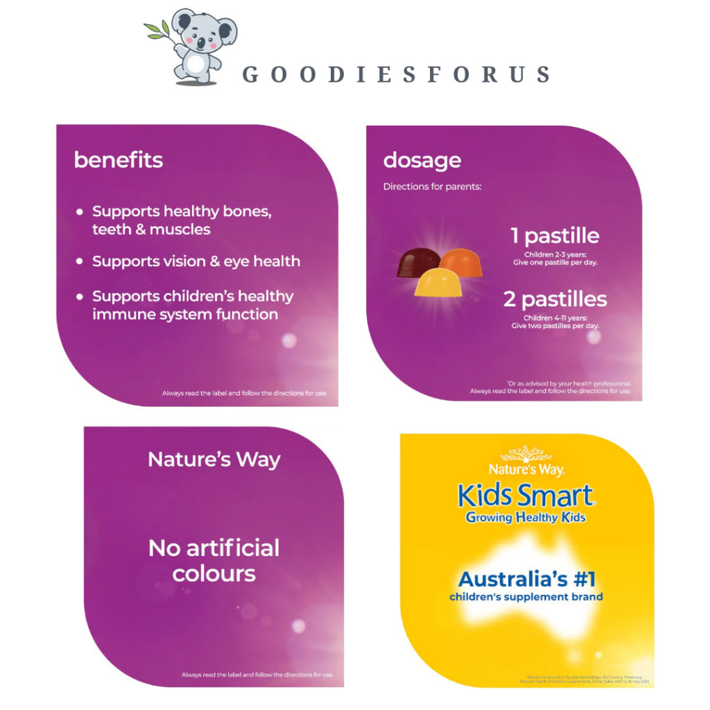 Nature's Way Kids Smart Vita-Gummies Sugar Free Multi Trio 75 pack/Multivitamin Anak mulai 2 tahun rasa raspberry orange lemon