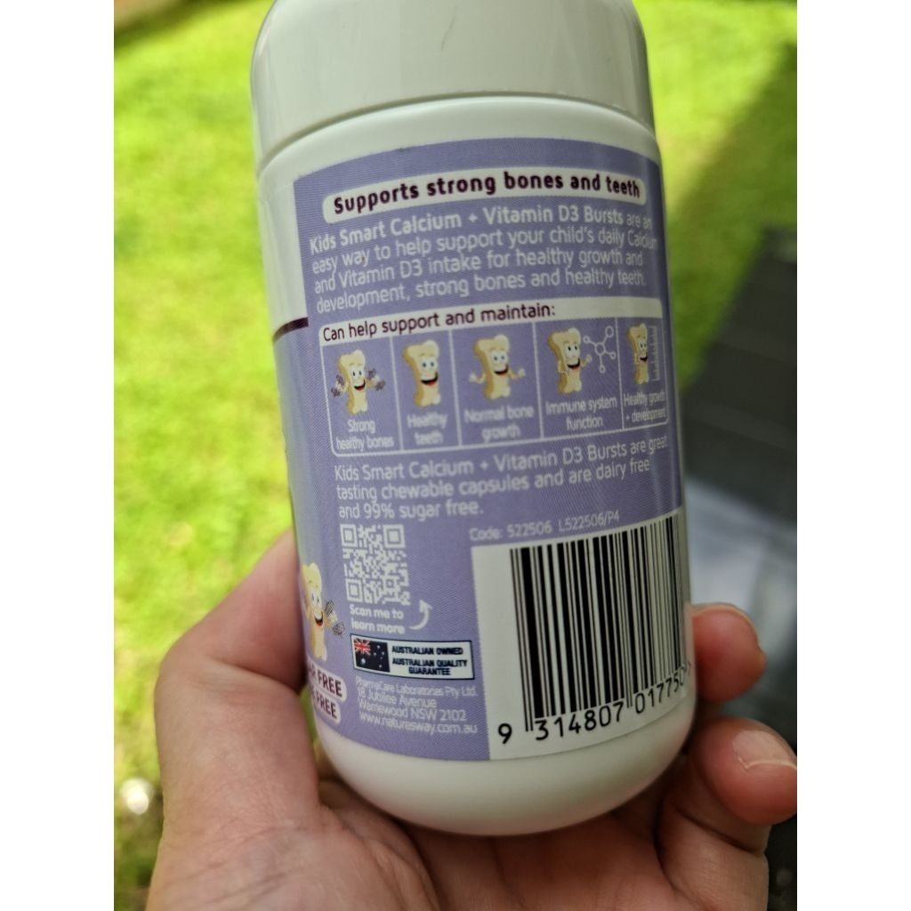 Nature's Way Kids Smart Calcium + Vitamin D 50 Chewable Capsules/Kesehatan Tulang Bayi dan Anak/Tanpa Laktosa