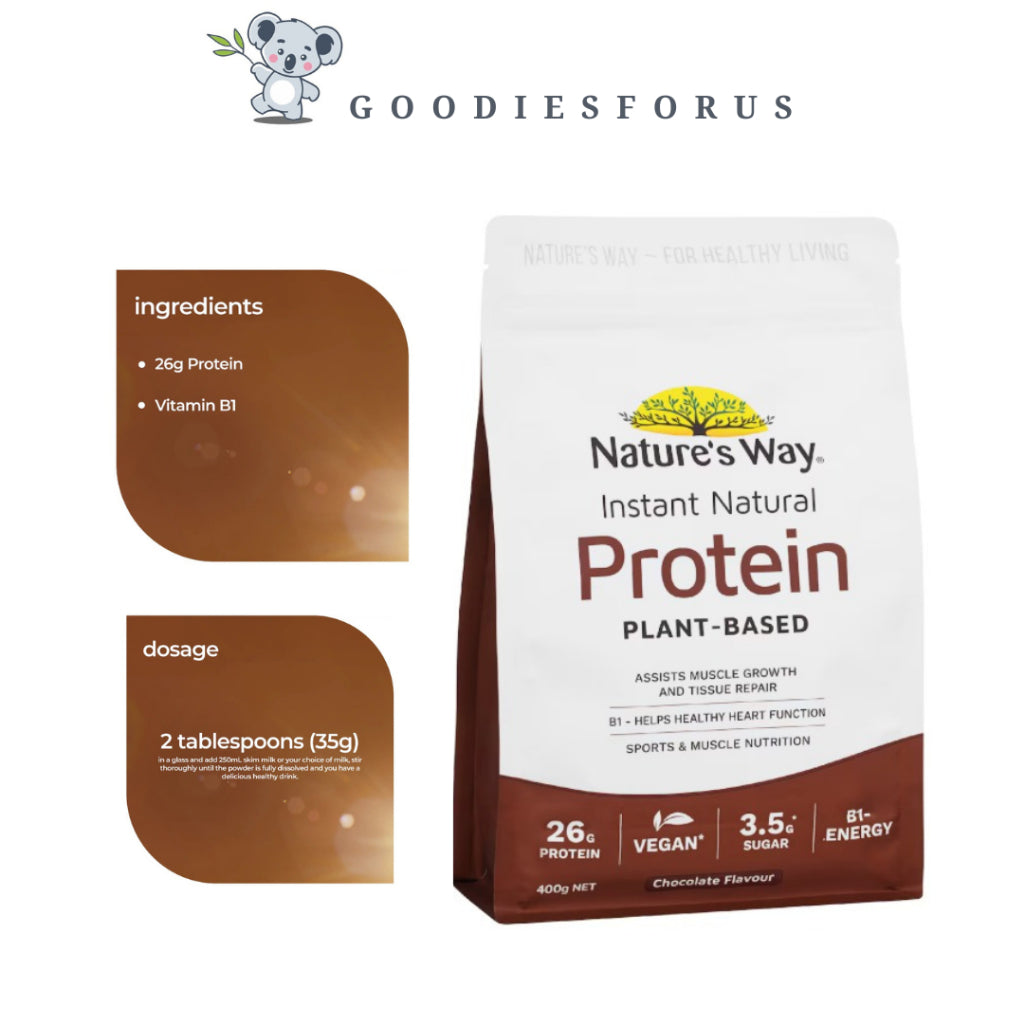 Nature's Way Instant Natural Protein Vanilla/Chocolate/Unflavoured Flavour 400g/Vegan Friendly/B1