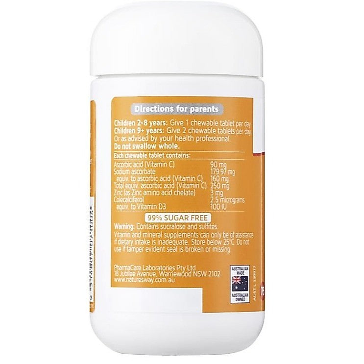 Natures Way Kids Smart Vitamin C + Zinc + D 75 Chewable Tablets